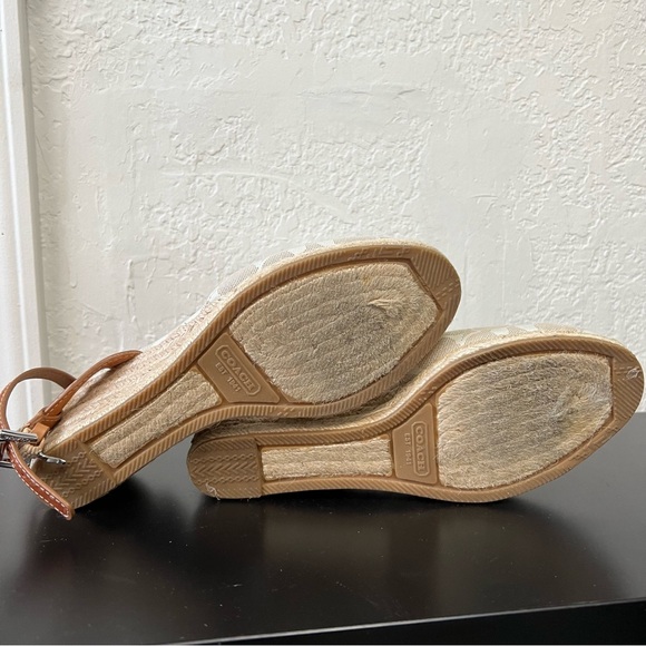 Coach Valerie Cream Tan Canvas Espadrilles Jute Wedges Orange Leather Size 8.5 - Picture 7 of 7